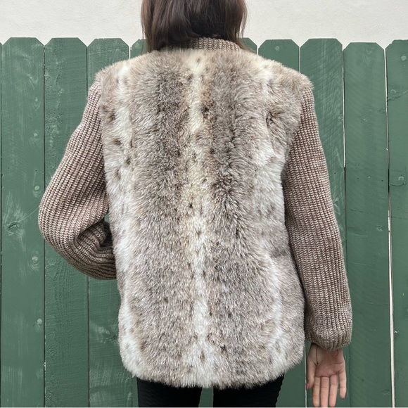Vintage Faux Fur Knit Sleeve Coat Bohemian Retro - Picture 3 of 7